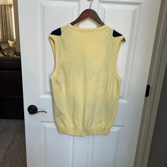 J. Crew 100% Cotton Argyle Yellow, Green and Blue Sweater Vest Sz L LIKE NEW - Picture 3 of 7